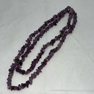 Long Genuine Amethyst Polished Chip Bead Necklace 34”